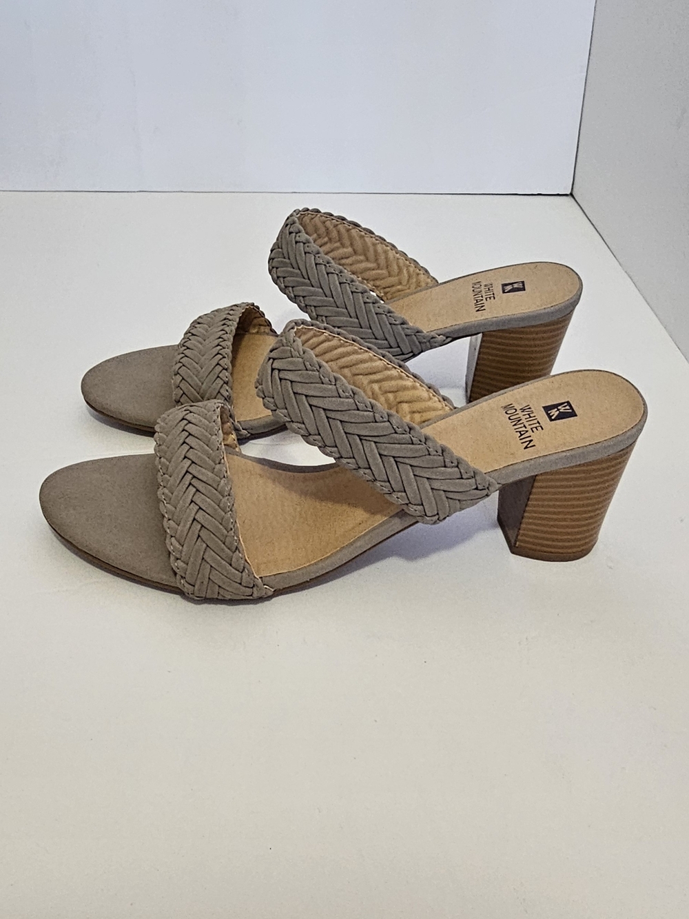 White Mountain Taupe Braided Double-Strap Block Heel Sandal